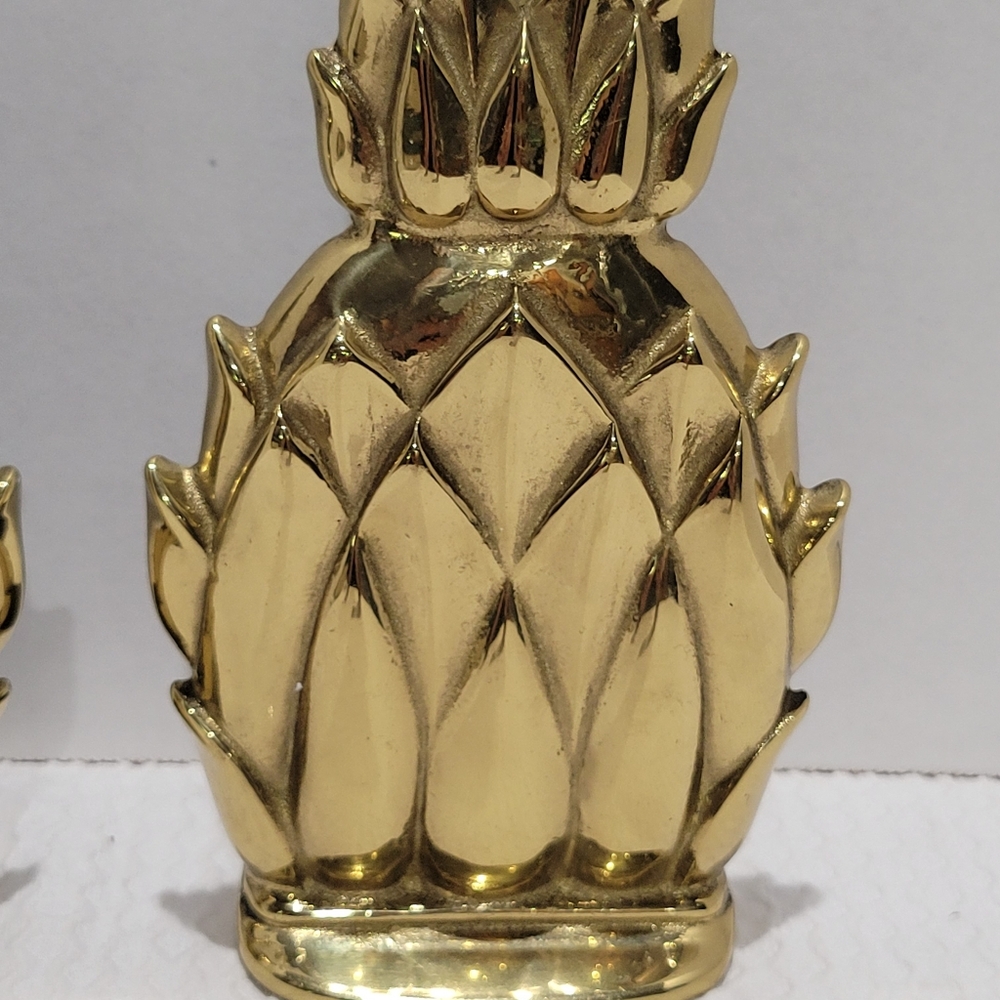 Pineapple bookends gold colored brass Newport Virginia metal crafters vintage - Picture 2 of 6